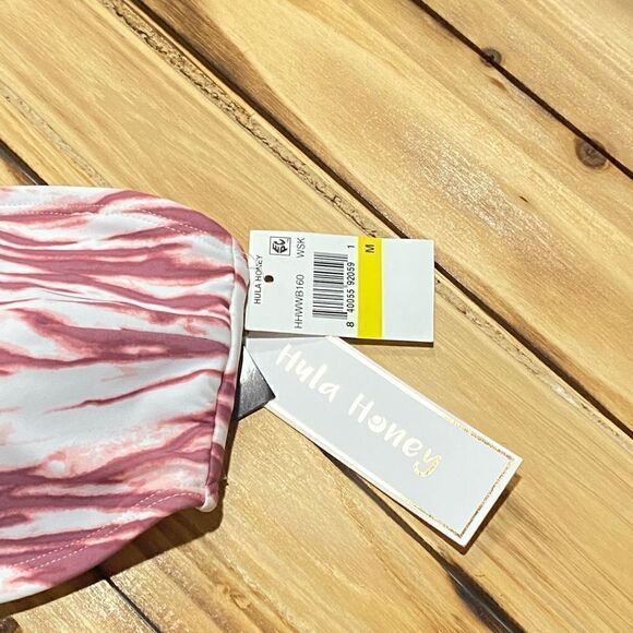 Hula Honey Pink & White Longline Bandeau Bikini Top Size M - Picture 3 of 4